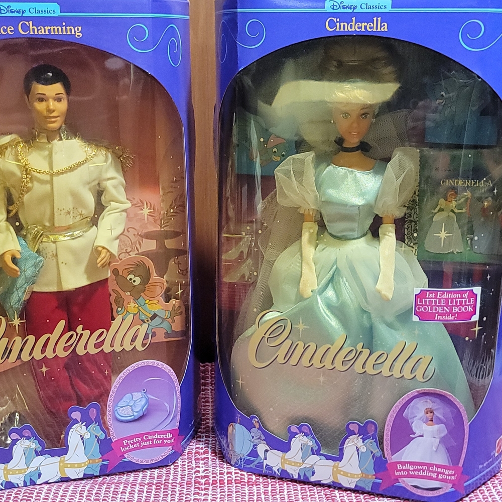 90s Disney Cinderella and Prince Charming Dolls By Mattel  NIB